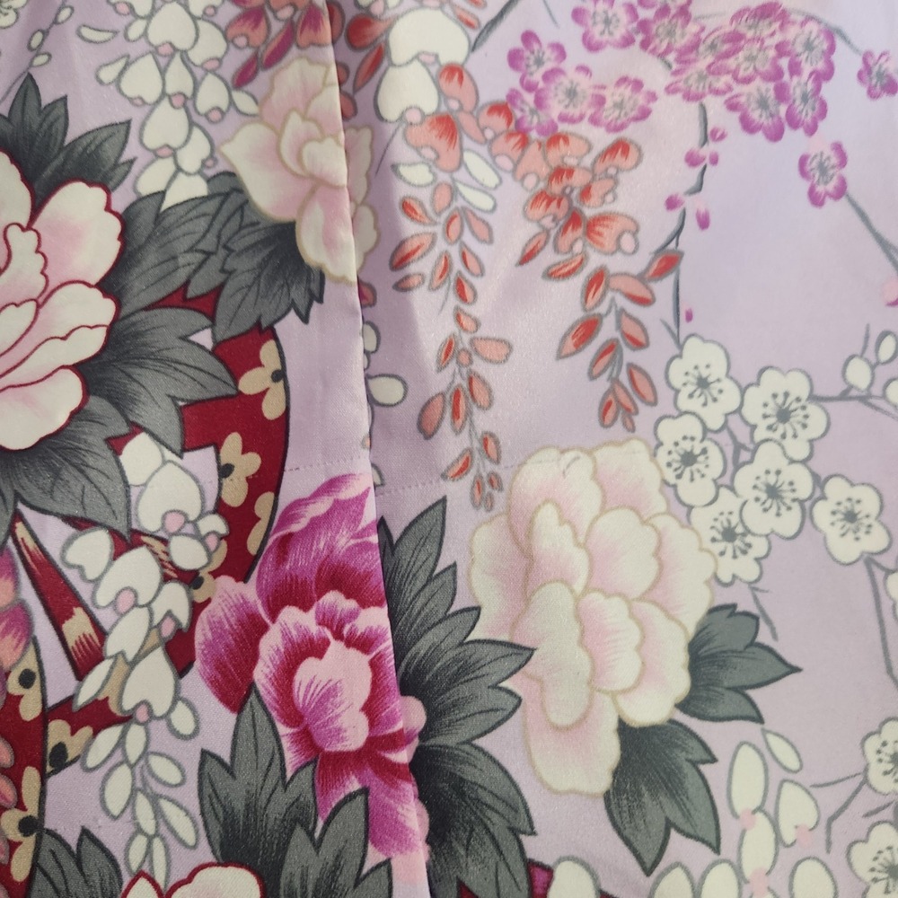 Vtg Maruky Kyoto Tokyo Kimono Wrap Robe Lavender Satin Cherry Blossoms Maxi - Picture 8 of 11